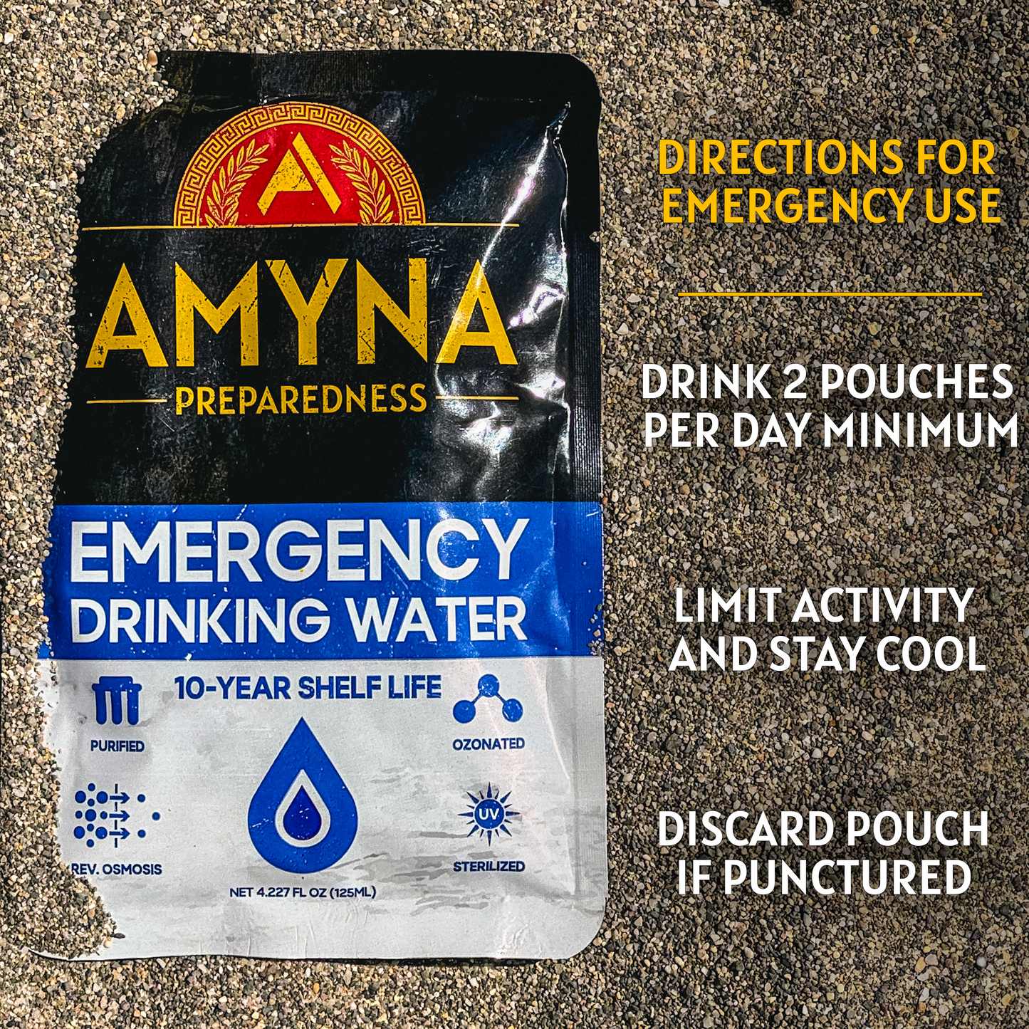 AMYNA PREPAREDNESS EMERGENCY DRINKING WATER | 10-YEAR SHELF LIFE 96-PACK CASE