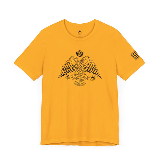 ORTHODOX DOUBLE-HEADED EAGLE T-SHIRT - GREEK FLAG LEFT SLEEVE LOGO 🇬🇷