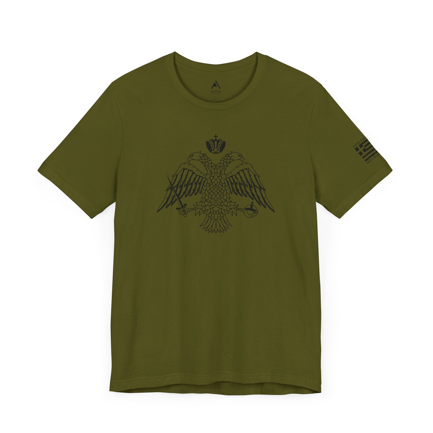 ORTHODOX DOUBLE-HEADED EAGLE T-SHIRT - GREEK FLAG LEFT SLEEVE LOGO 🇬🇷