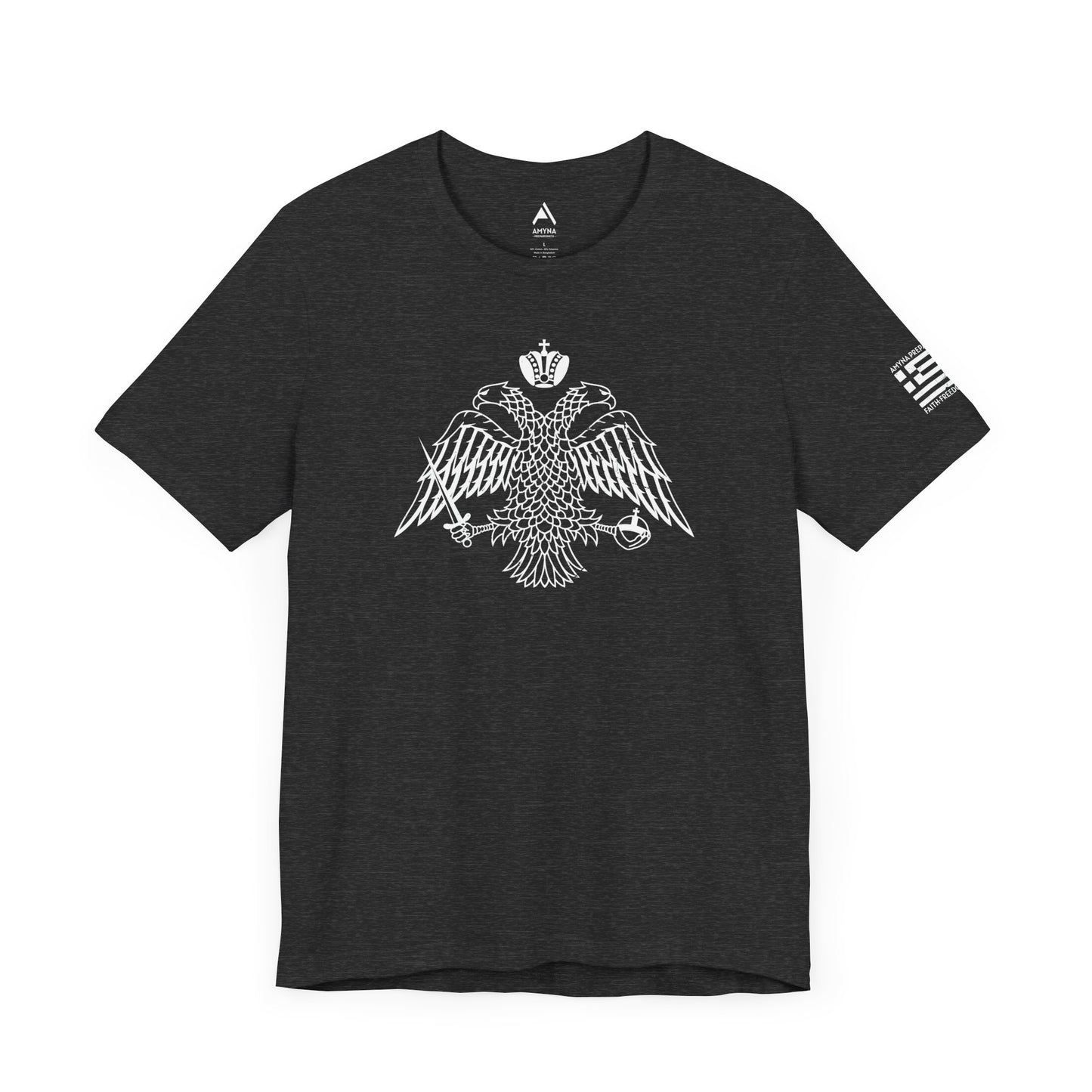 ORTHODOX DOUBLE-HEADED EAGLE T-SHIRT - GREEK FLAG LEFT SLEEVE LOGO 🇬🇷