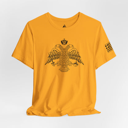 ORTHODOX DOUBLE-HEADED EAGLE T-SHIRT - GREEK FLAG LEFT SLEEVE LOGO 🇬🇷