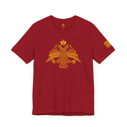 ORTHODOX DOUBLE-HEADED EAGLE T-SHIRT - GREEK FLAG LEFT SLEEVE LOGO 🇬🇷