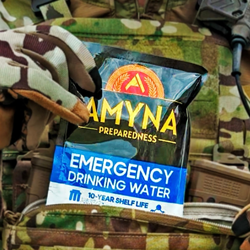 AMYNA PREPAREDNESS EMERGENCY DRINKING WATER | 10-YEAR SHELF LIFE 96-PACK CASE