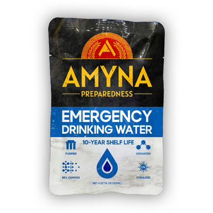 AMYNA PREPAREDNESS EMERGENCY DRINKING WATER | 10-YEAR SHELF LIFE 96-PACK CASE