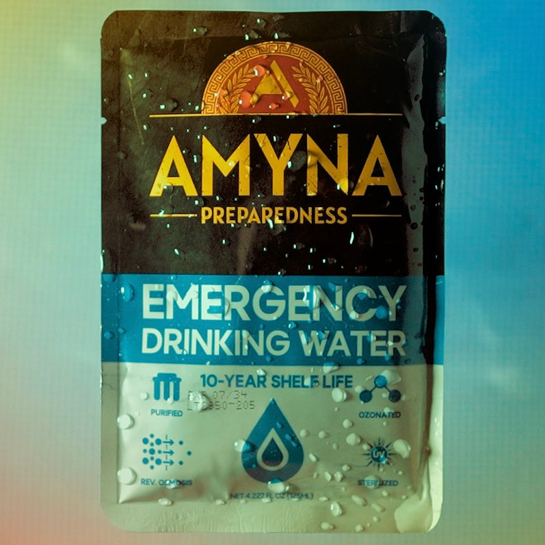 AMYNA PREPAREDNESS EMERGENCY DRINKING WATER | 10-YEAR SHELF LIFE 96-PACK CASE